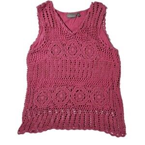 Croft Barrow Pink Cottagecore Crochet Tank Top Women Boho Hippie Casual XL Fairy